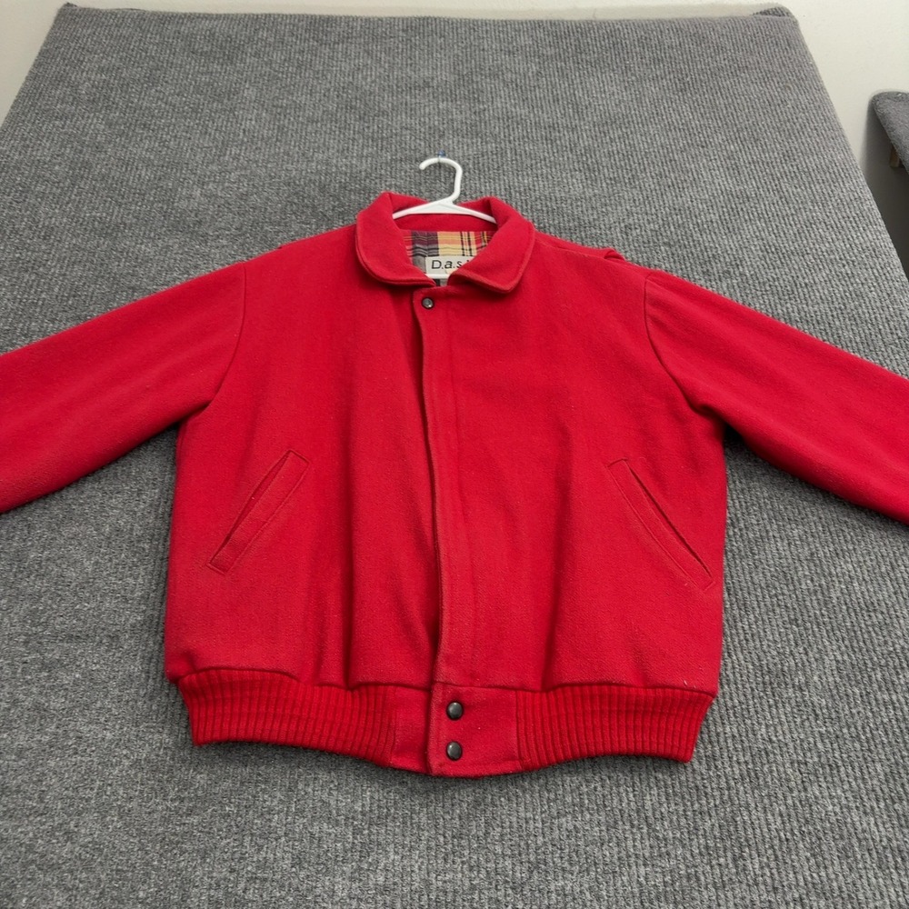 Vintage Dash Canada Bomber Jacket Mens 40 Red Wool Plaid Lined Varsity Retro